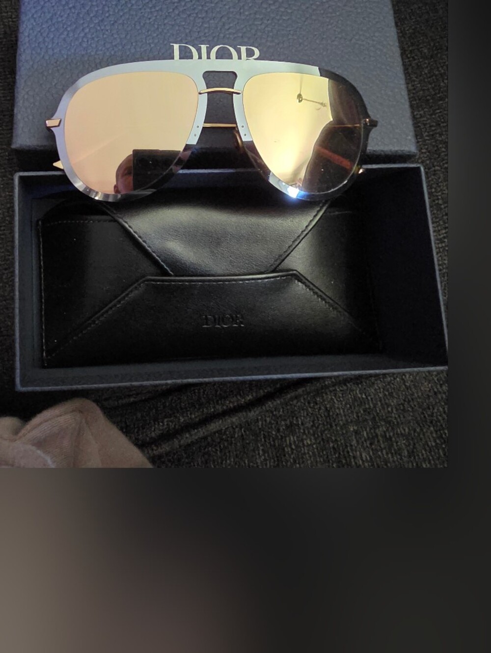 Dior Gold-Tone Aviator Sunglasses with Pink-Gold Mirrored Lenses. Used Good